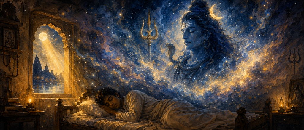 The Fire That Would Not Let Me Sleep - Ganesh Tajane Midnight Bed Awakening Cosmic Shiva Vision Artwork