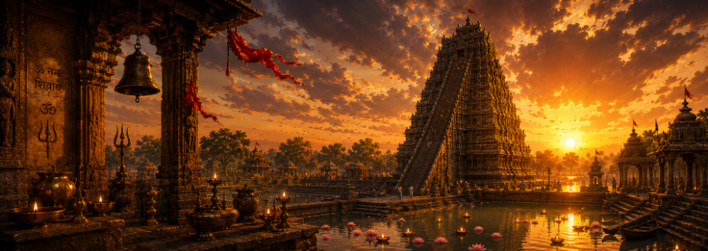 Legacy Beyond a Lifetime - Ganesh Tajane Sacred Temple at Sunset Artwork